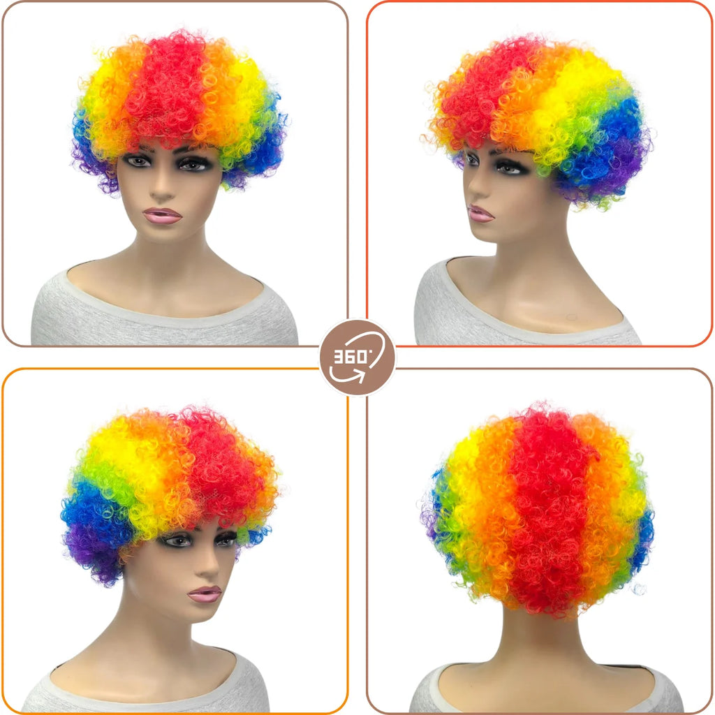 Clown Wig Afro Puff Wigs 80s Cosplay Anime Party Christmas Halloween Fancy Funny Wigs