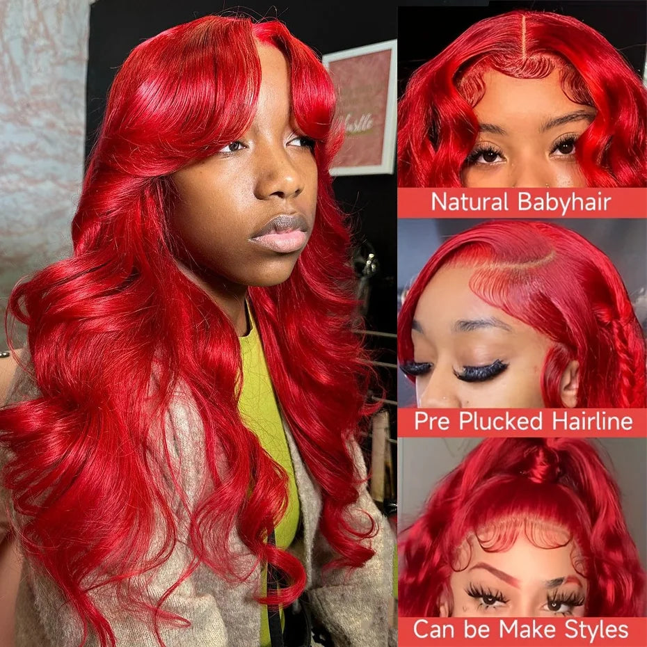 Hot Red 13x6 Hd Lace Frontal Human Hair Wigs Brazilian Colored Body Wave Lace Front Wig 4x4 5x5 Closure Wig For Women Red