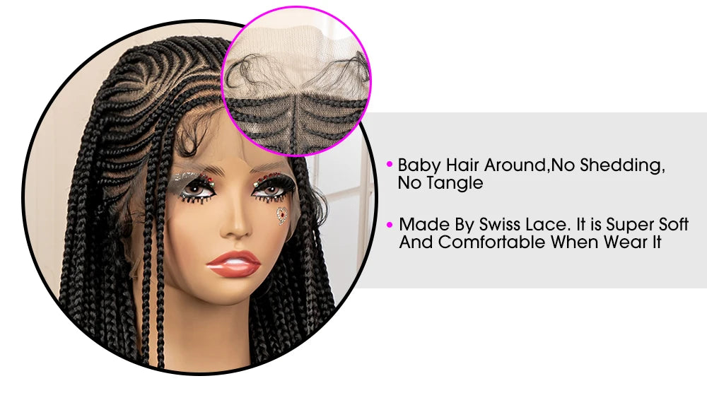 African Braided Hair Wigs Synthetic Full Lace Cornrow Knotless Box Braiding Wigs for Black Women Lace Frontal Crochet Braids Wig