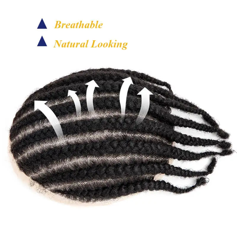 8 Cornrow Braids Toupee For Men Women and Kids,Men's capillary prothesis 6" Cornrow Braids Lace Toupee Men 100% Human Hair