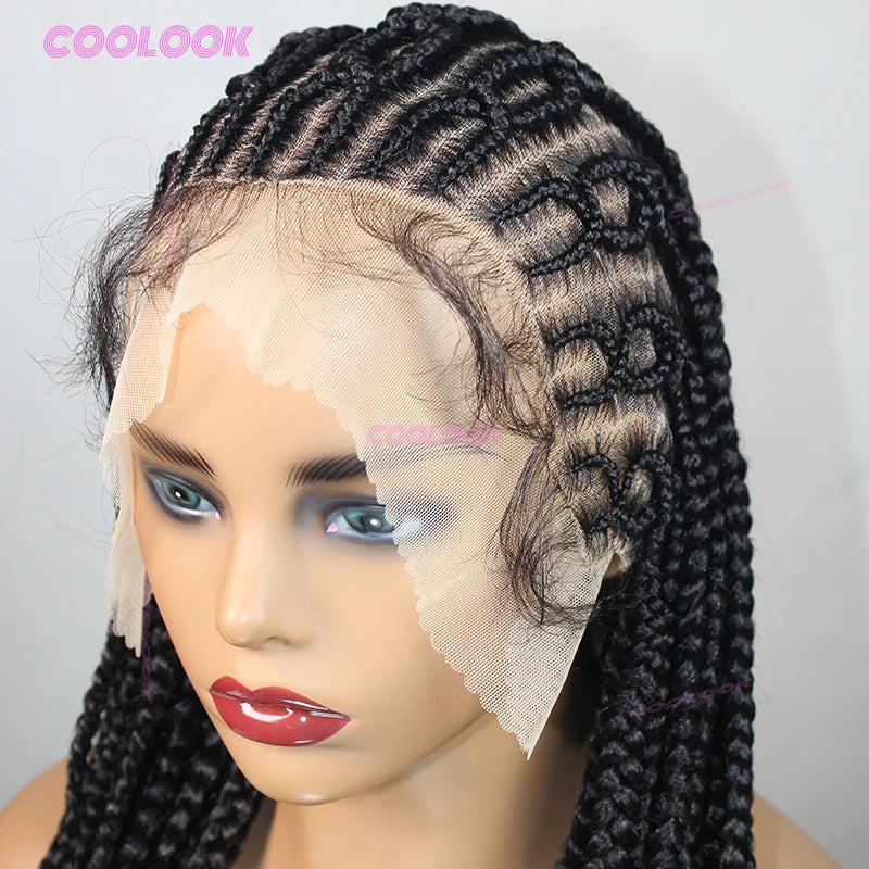 1BBurgundy Cornrow Braids Hair Wigs Synthetic Braided Wigs For Women 36" Knotless Box Braid Wig Full Lace Cornrow Braided Wigs