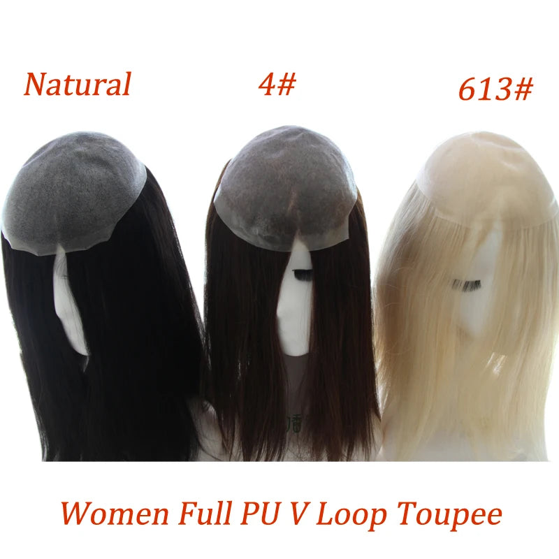 Straight Human Hair Wigs for Women Full PU Toupee 100% Real Human Hair Blonde Human Hair Replacement System Unit Natural Brown