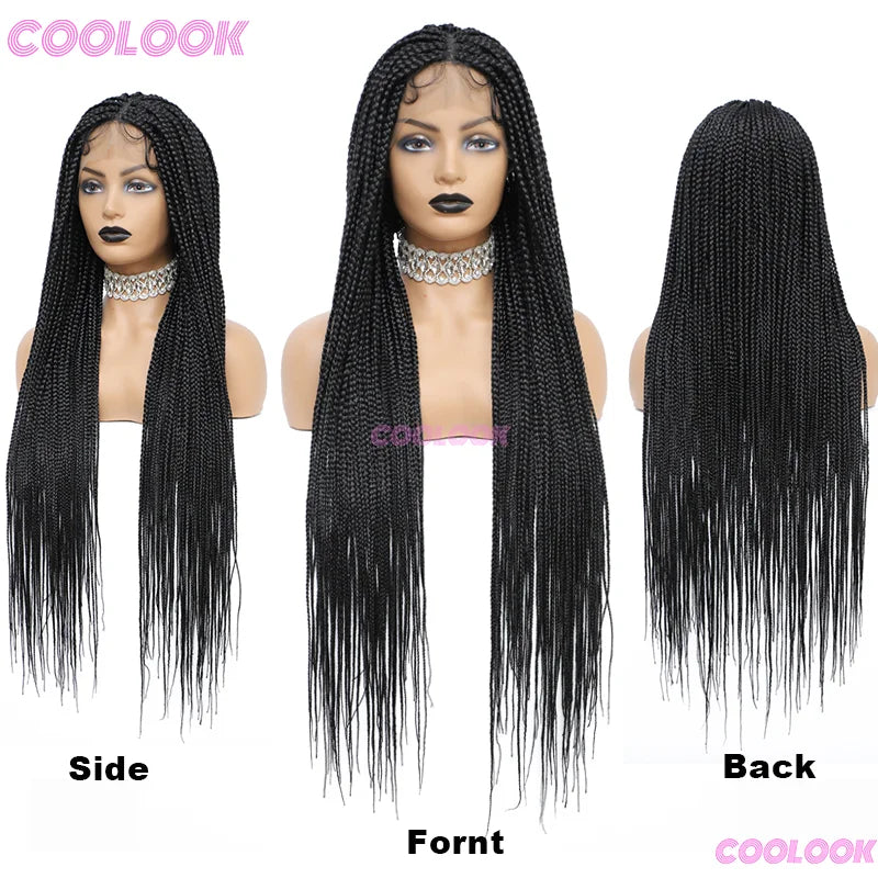 36" Synthetic Box Braided Wigs For Black Women Cornrow Braids Lace Wigs Braids African Wigs