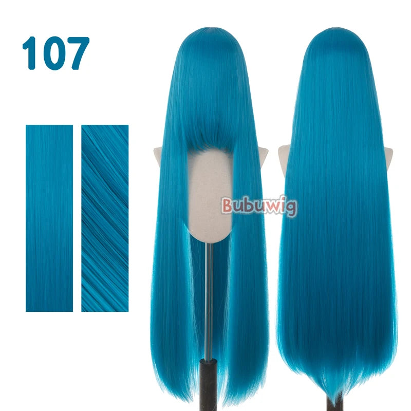 Bubuwig Synthetic Hair 100cm Long Straight Pure Color Cosplay Wigs Over 100 Colors Pink Orange Blonde Green Wig Heat Resistant