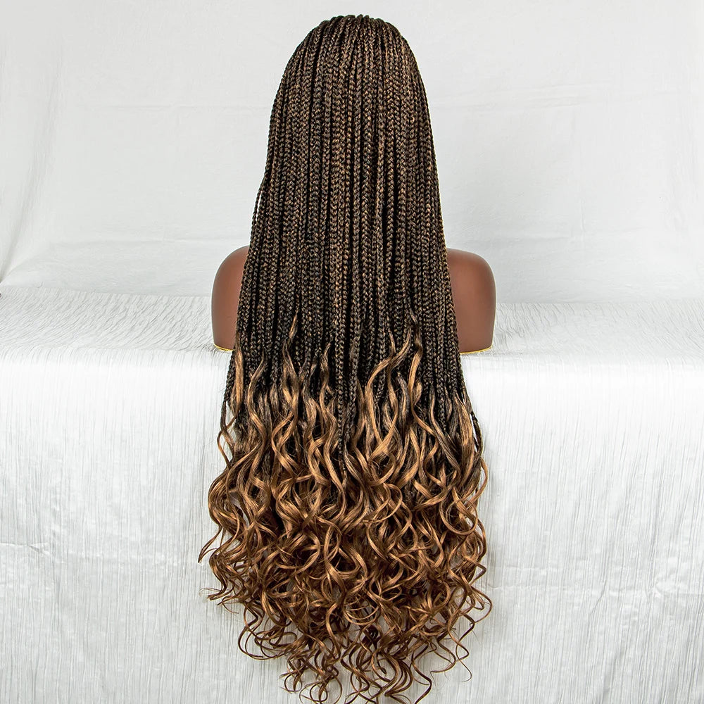 Lace Front Synthetic Cornrow Braids Wig Wavy Ends 9x6 Lace Long Cornrow Braided Wig Knotless Afro Braiding Hair Wavy Ends Wig