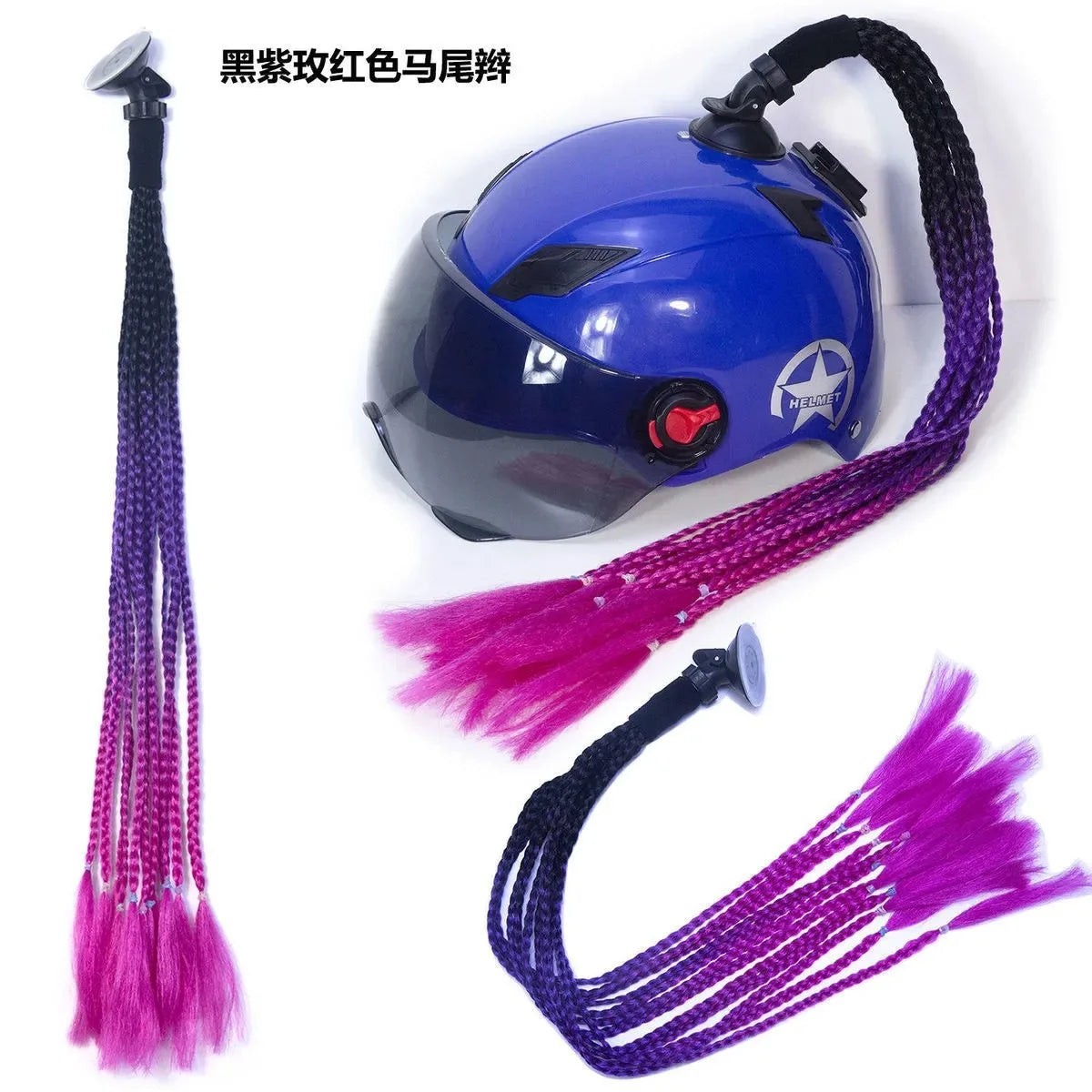 Motorcycle helmet ponytail, riding wig decoration, locomotive dreadlocks universal accessories, male and female double ponytail