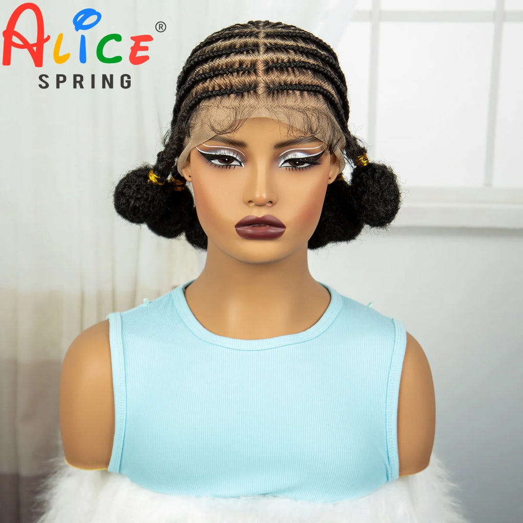 10Inch Short Natural Cornrow Braided Wigs with Baby Hair Synthetic Transparent Full Lace Handmade Bantu Braids Wigs for Women