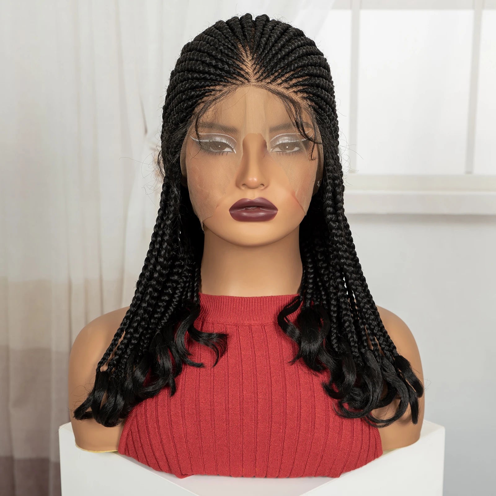 18in Cornrow Braided Wig with Wavy Ends Synthetic Full Lace Braided Lace Wig with Baby Hair Knotless Braids Wigs for Black Women