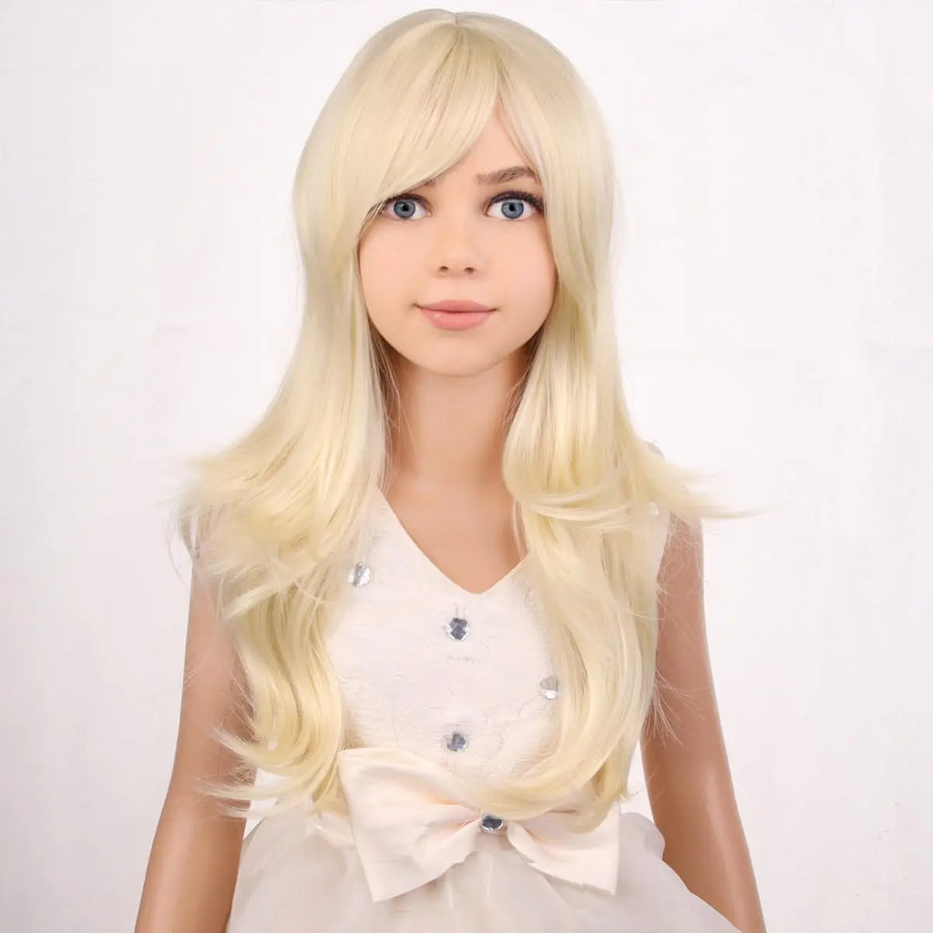 Girls Blonde Wig Long Wavy Light Blonde Wig for Kids Child Blonde Long Wig with Bangs Synthetic Wig