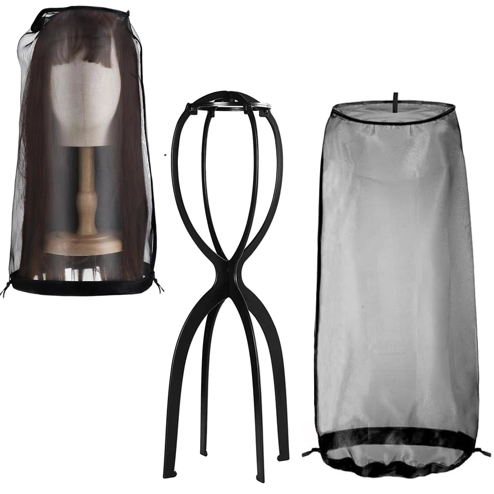 Wig Stand for All Wigs And Wig Storage Bags Adjustable Wig Bag with Drawstring Portable Travel Organizer for keep from Dirt Dust