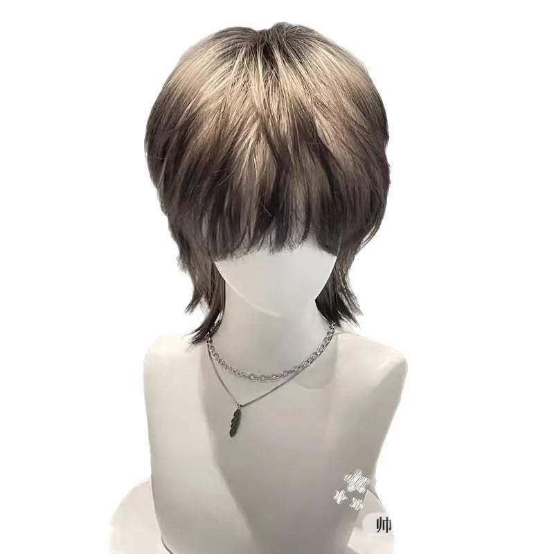 Anime Role-Playing Cos Wig New Wolf-Tailed Mullet Head Boy Short Hair Gradient Wig Siamese Cat Handsome Cute Wig Props Cos Props