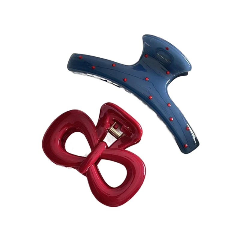 1/2pcs Vintage Elegant Polka Dot Red Bow Hair Clip Shark Claw Clamp Hairpin Barrette Korean Hair Headwear Accessories for Women