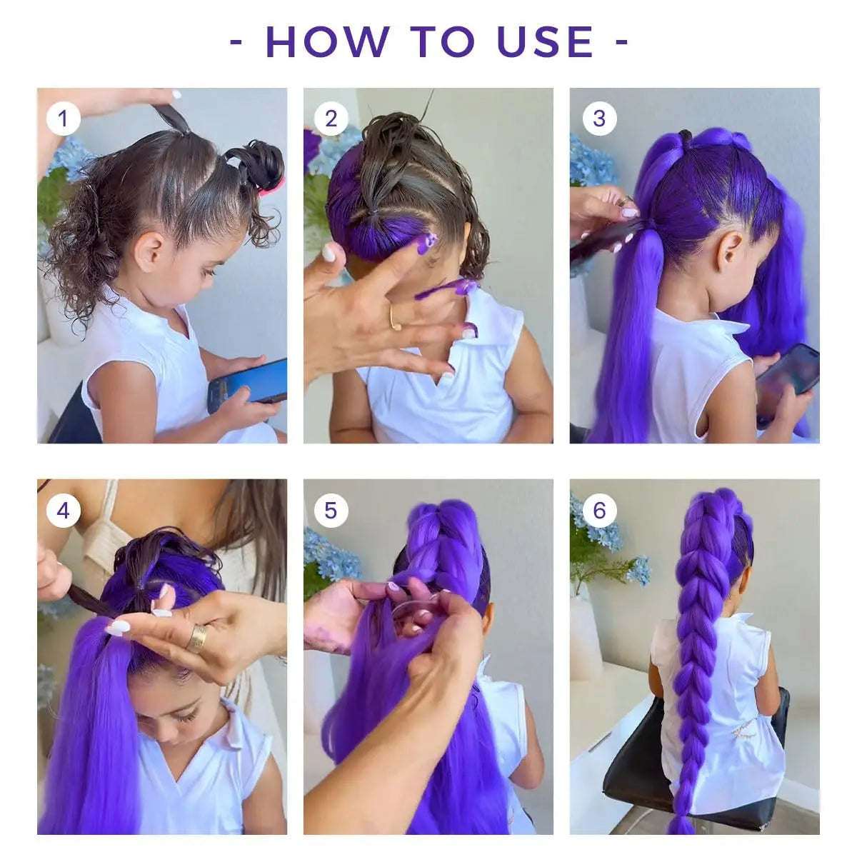2PC Synthetic Purple Ponytail Extension with Rubber Band Long Straight DIY Braided Pony Tail Hairpiece Women Hair Accessories