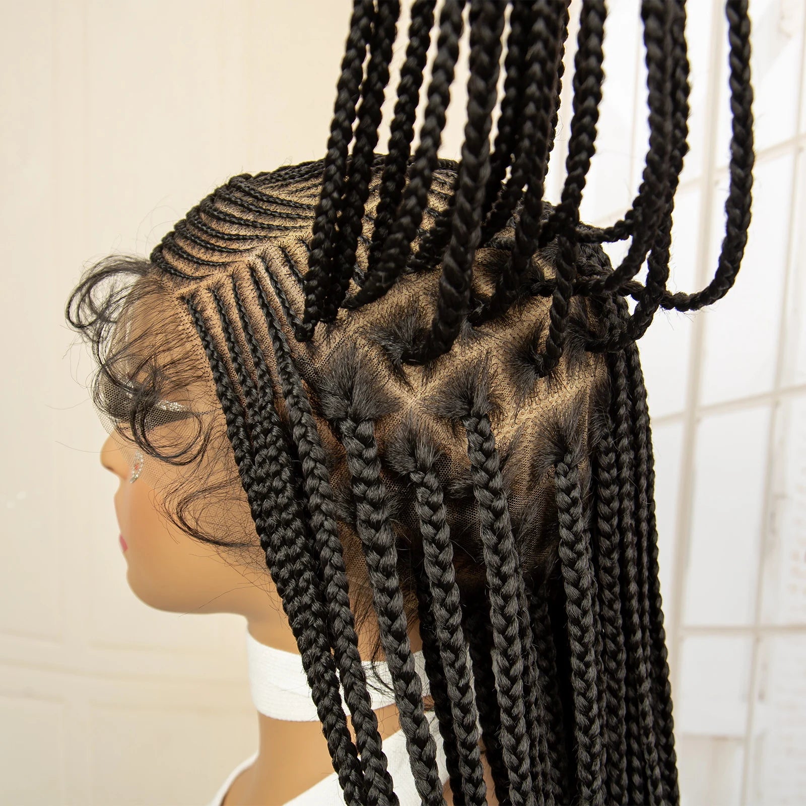 Synthetic Full Lace Cornrow Braided Wigs 36 inches Lace Frontal Square Knotless Box African Braiding Wig for Black Women