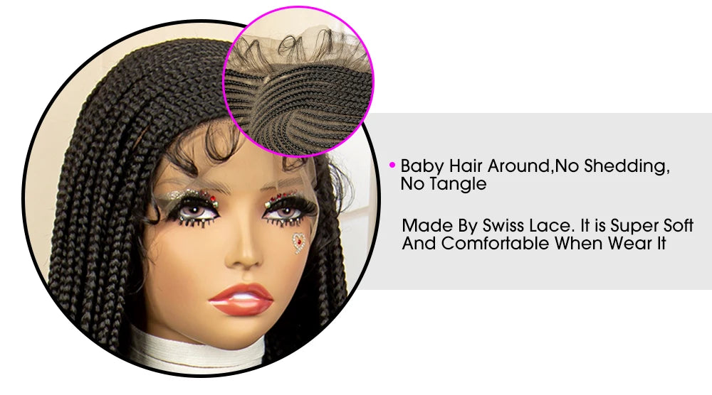 Synthetic Full Lace Cornrow Braided Wigs 36 inches Lace Frontal Square Knotless Box African Braiding Wig for Black Women