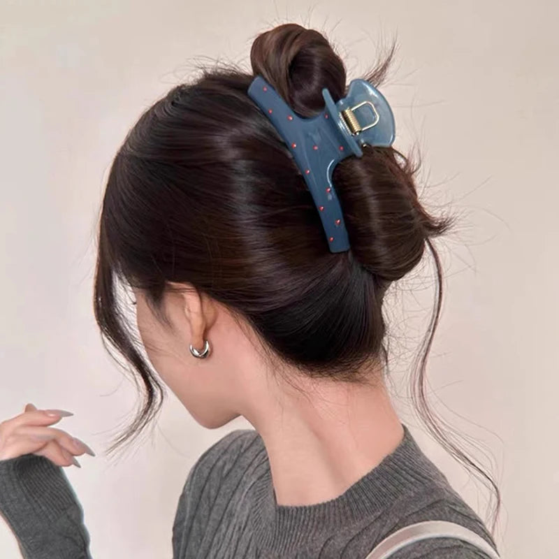 1/2pcs Vintage Elegant Polka Dot Red Bow Hair Clip Shark Claw Clamp Hairpin Barrette Korean Hair Headwear Accessories for Women