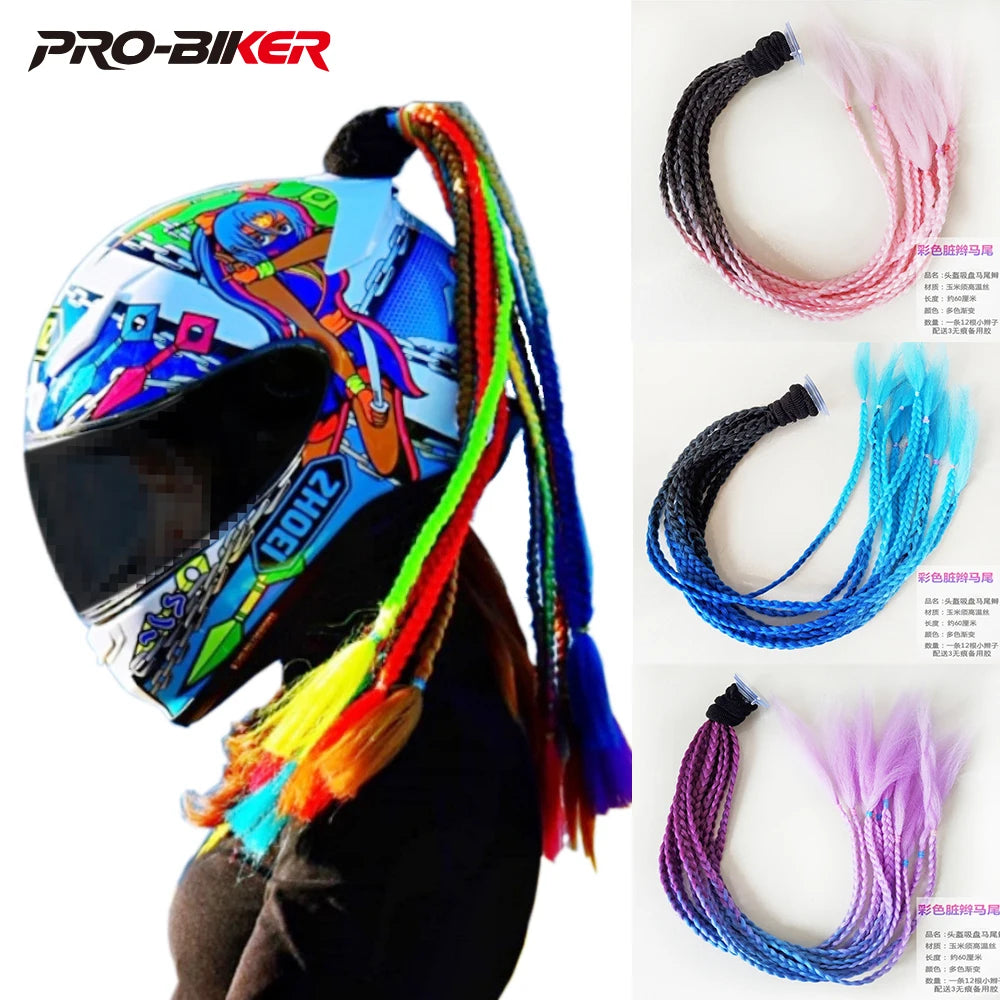Motorcycle Helmet Braid Pigtails Ponytail With Sucker Motorbike Pigtails Women Men Casco Moto Ponytail Motorcycle Accessories