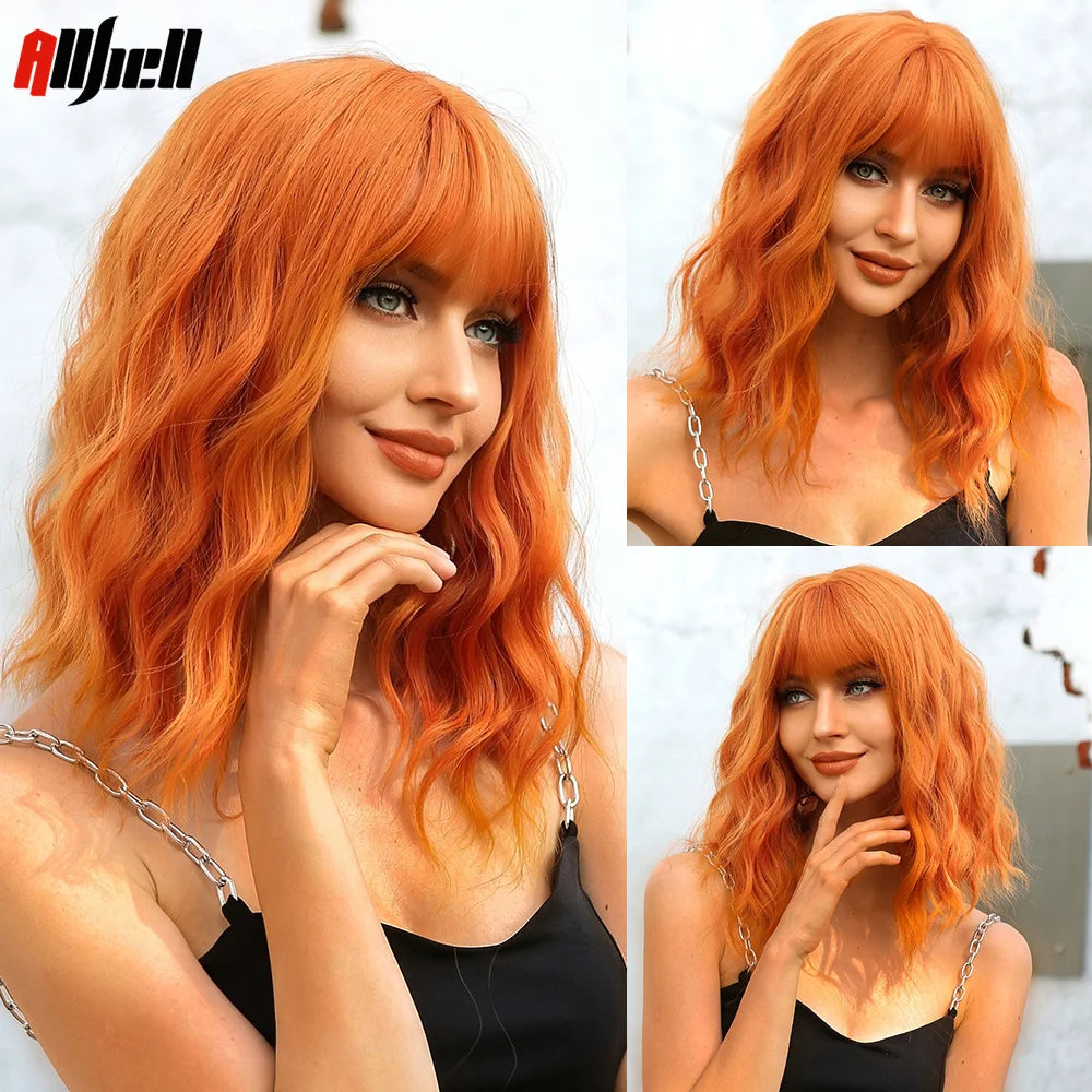 Short Curly Wavy White Synthetic Wig White Lolita Hair Wig with Bangs for Women Natural Cosplay Party Halloween Heat Resistant
