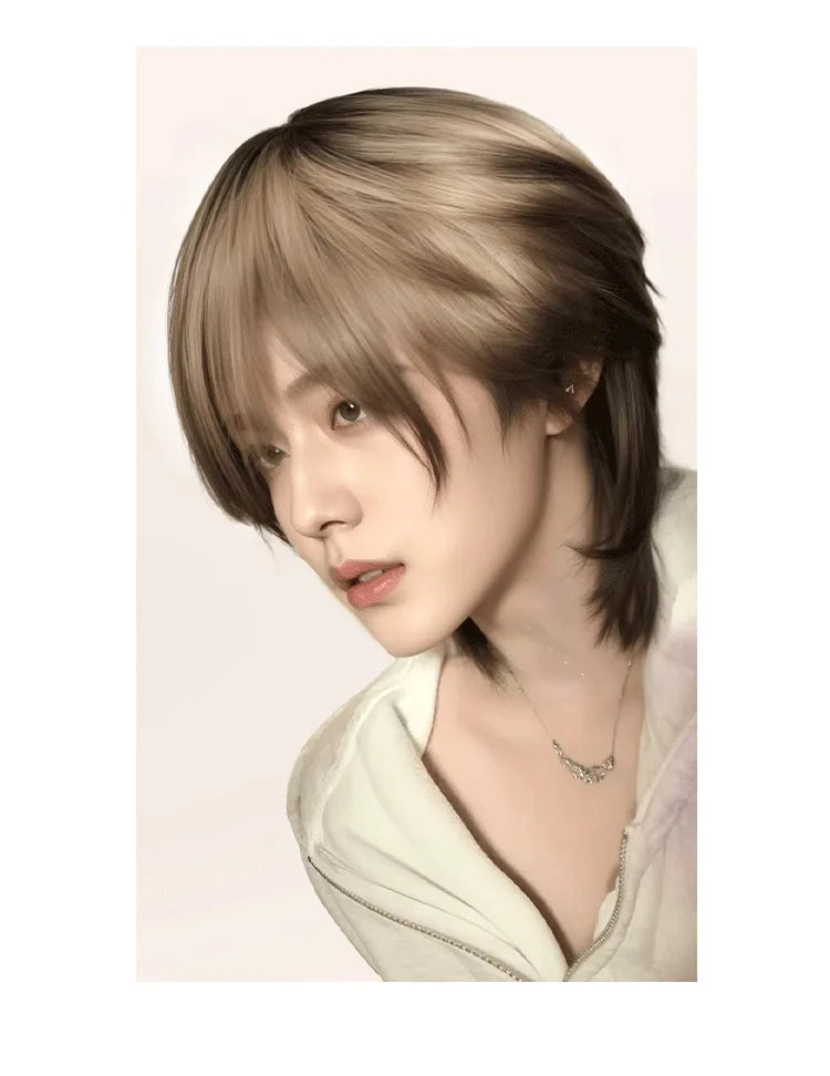 Anime Role-Playing Cos Wig New Wolf-Tailed Mullet Head Boy Short Hair Gradient Wig Siamese Cat Handsome Cute Wig Props Cos Props