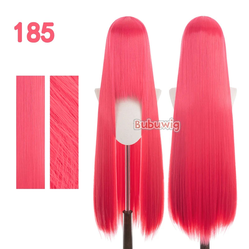 Bubuwig Synthetic Hair 100cm Long Straight Pure Color Cosplay Wigs Over 100 Colors Pink Orange Blonde Green Wig Heat Resistant