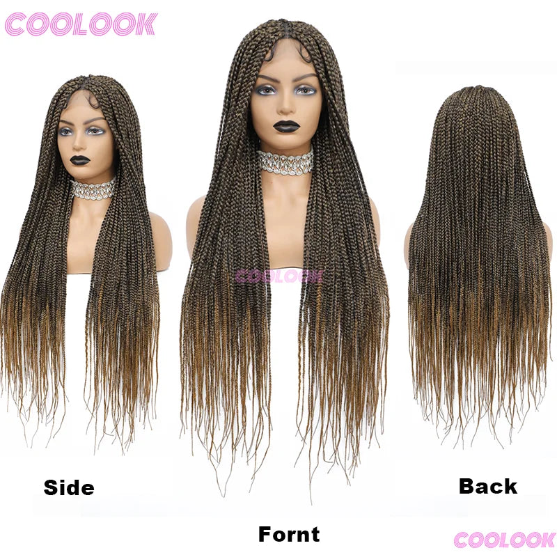 36" Synthetic Box Braided Wigs For Black Women Cornrow Braids Lace Wigs Braids African Wigs