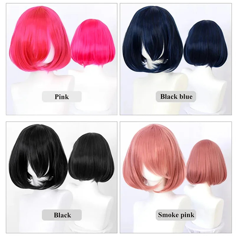 Snoya 35cm Synthetic short bob straight hair with trimmable bangs Lolita pink green blonde red cosplay wigs for women+wig cap