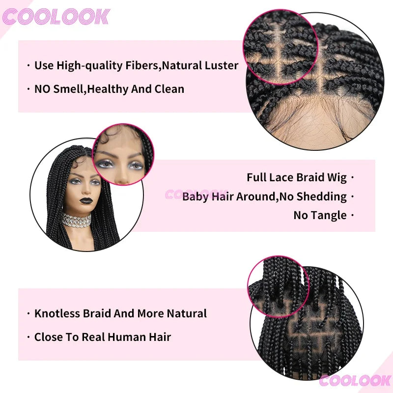 36" Synthetic Box Braided Wigs For Black Women Cornrow Braids Lace Wigs Braids African Wigs