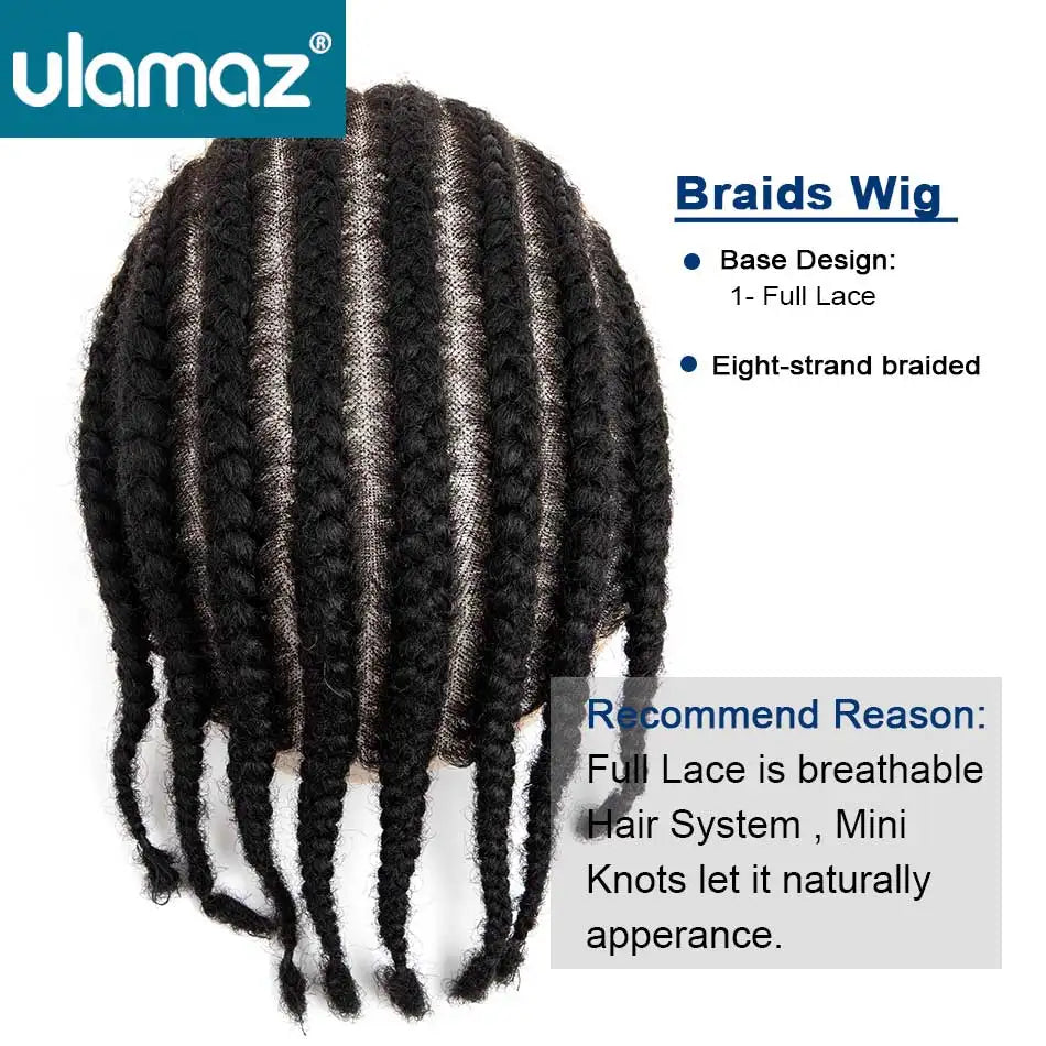 Cornrow Braids Full Lace Men's Wig 8-Strand Braid Toupee Human Hair French Lace Male Hair Prosthesis Braided Hair System For Man