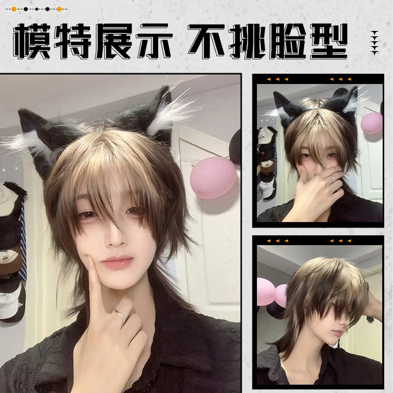 Anime Role-Playing Cos Wig New Wolf-Tailed Mullet Head Boy Short Hair Gradient Wig Siamese Cat Handsome Cute Wig Props Cos Props