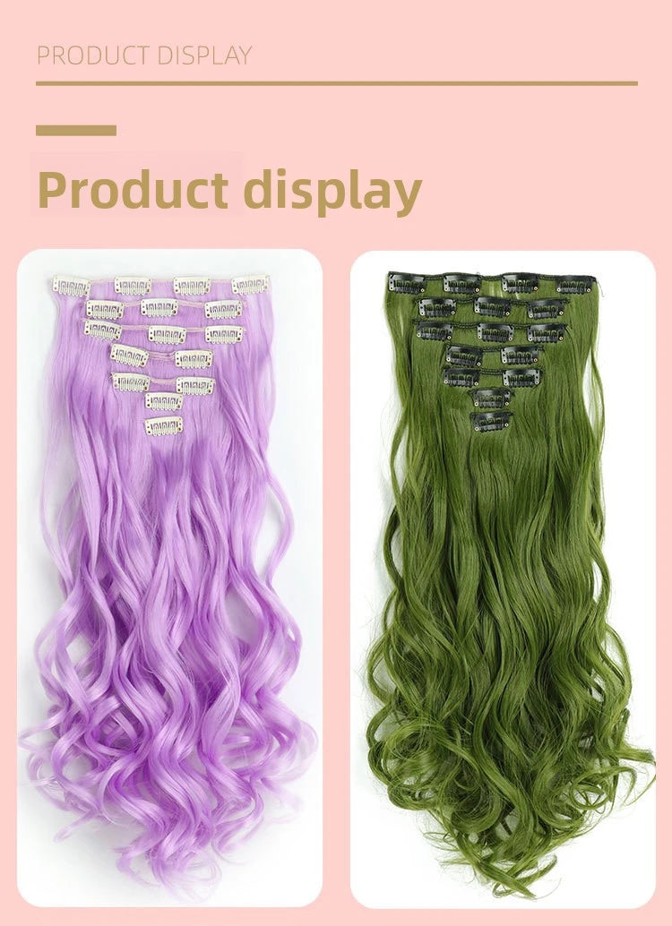Clip In Hair Extensions 7 PCS Full Head 22 Inch Long Curly Wavy  For Women Girls Hair Synthetic Wig Hairpieces