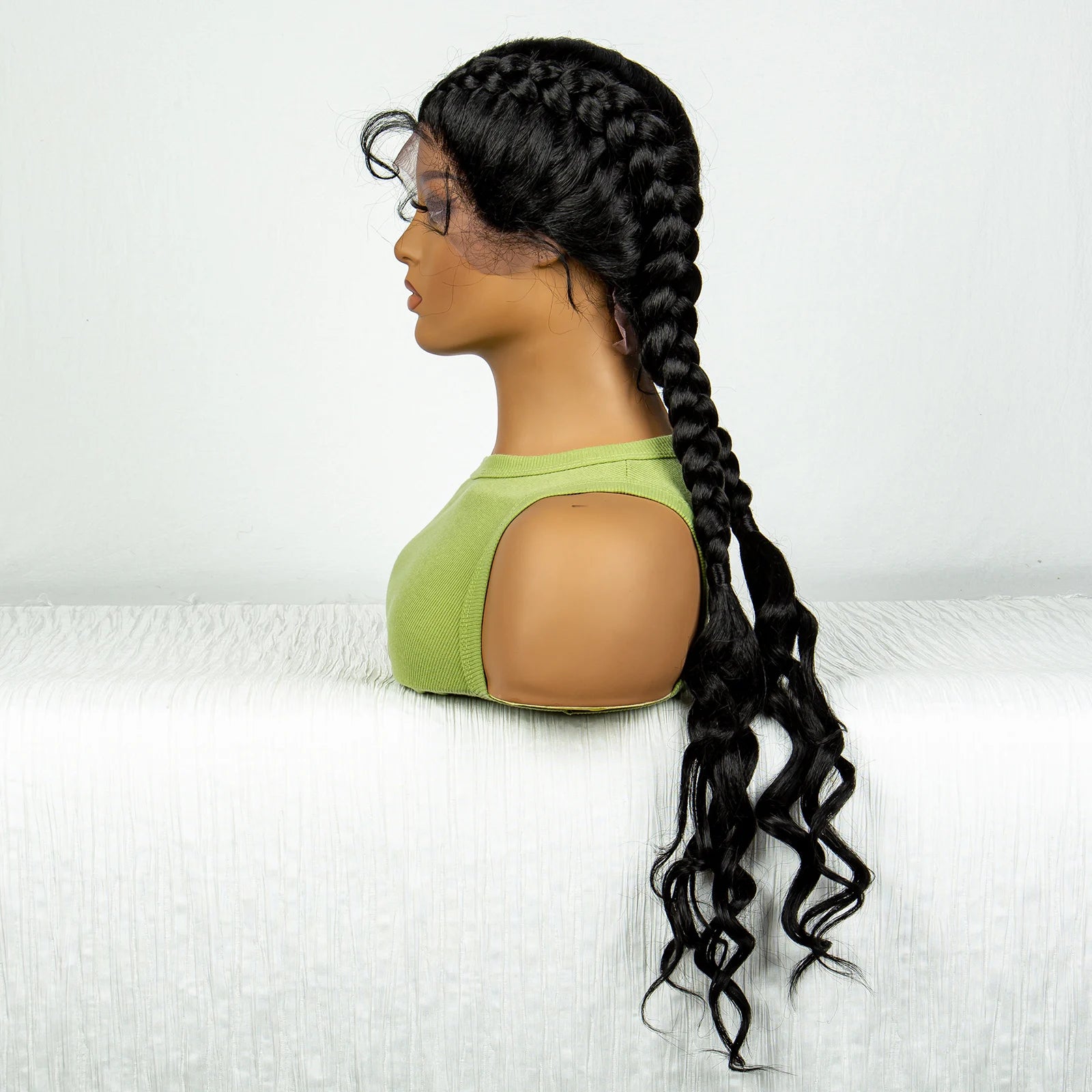 Synthetic Cornrow Braided Wigs with Curly Wave for Women Lace Frontal Afro Hair Braids Wig with Baby Hair for Girls 30 Inches