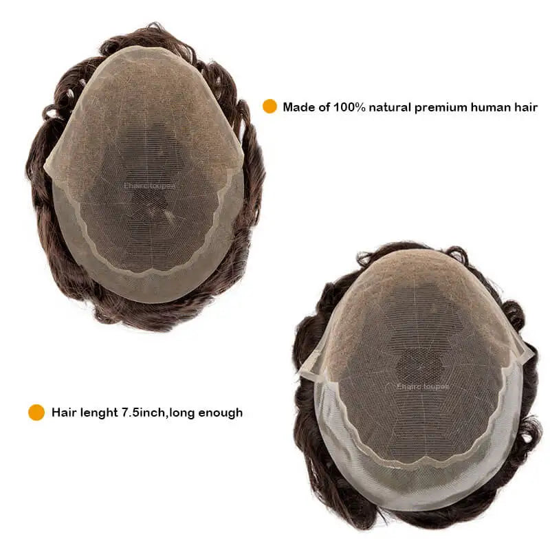Q6 Men's Wig Human Male Hair Prosthesis Lace & Knotted PU Wigs for Men ,Wigs for Men 100% Soft Human Hair Prosthesis for Men