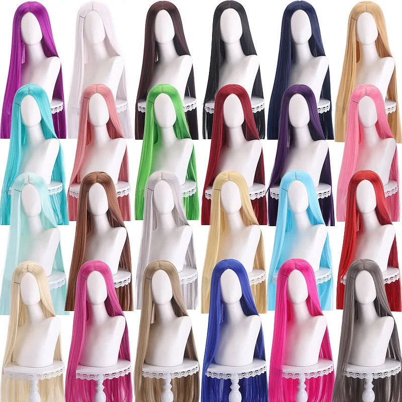 40 inch colored anime long straight center split bangs women's synthetic wig suitable for holiday parties, Halloween ball role-p