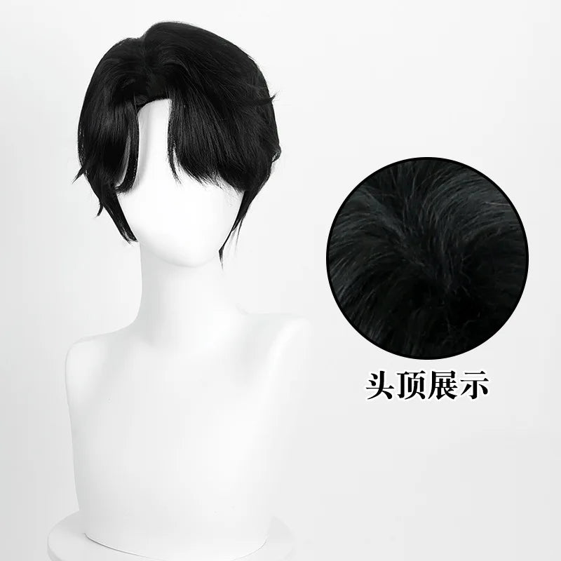 Synthetic Short Black Wig for KP O Squad Boy-Shaga Inspired Jinu Cosplay Anime Costume Hair Party