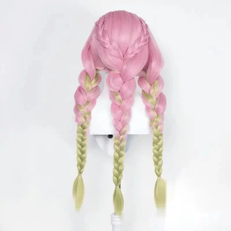 Mitsuri Kanroji Cosplay Wig Kimetsu no Yaiba Long Pink Green Heat Resistant Hair Authentic Cosplay Wigs + Wig Cap