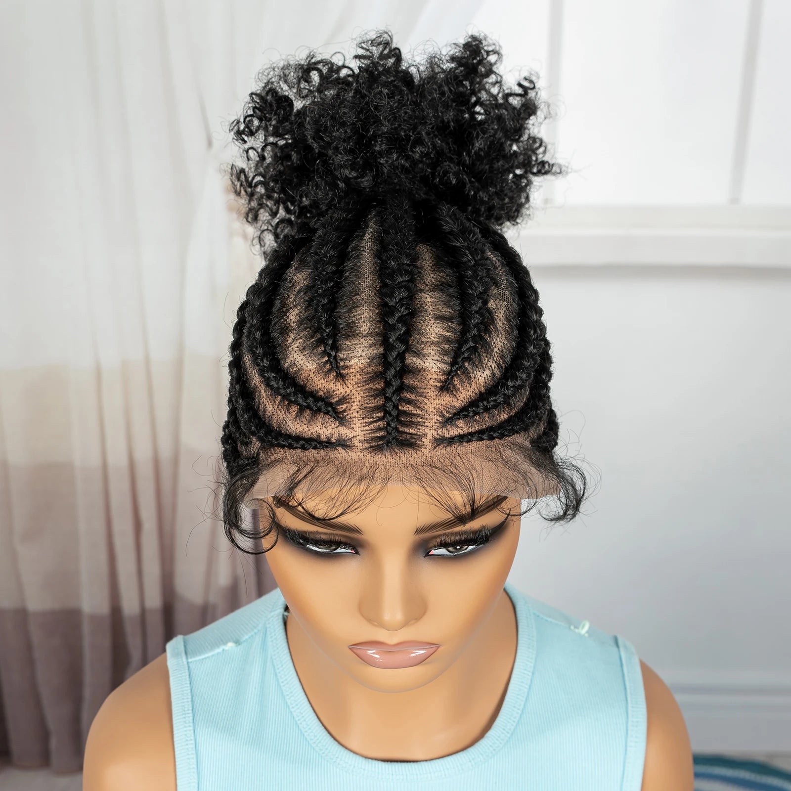 Cornrow Braided Wigs Synthetic Full Lace Braids Wig with Baby Hair Short Afro Curly Knotless Braided Lace Wig for Black Women