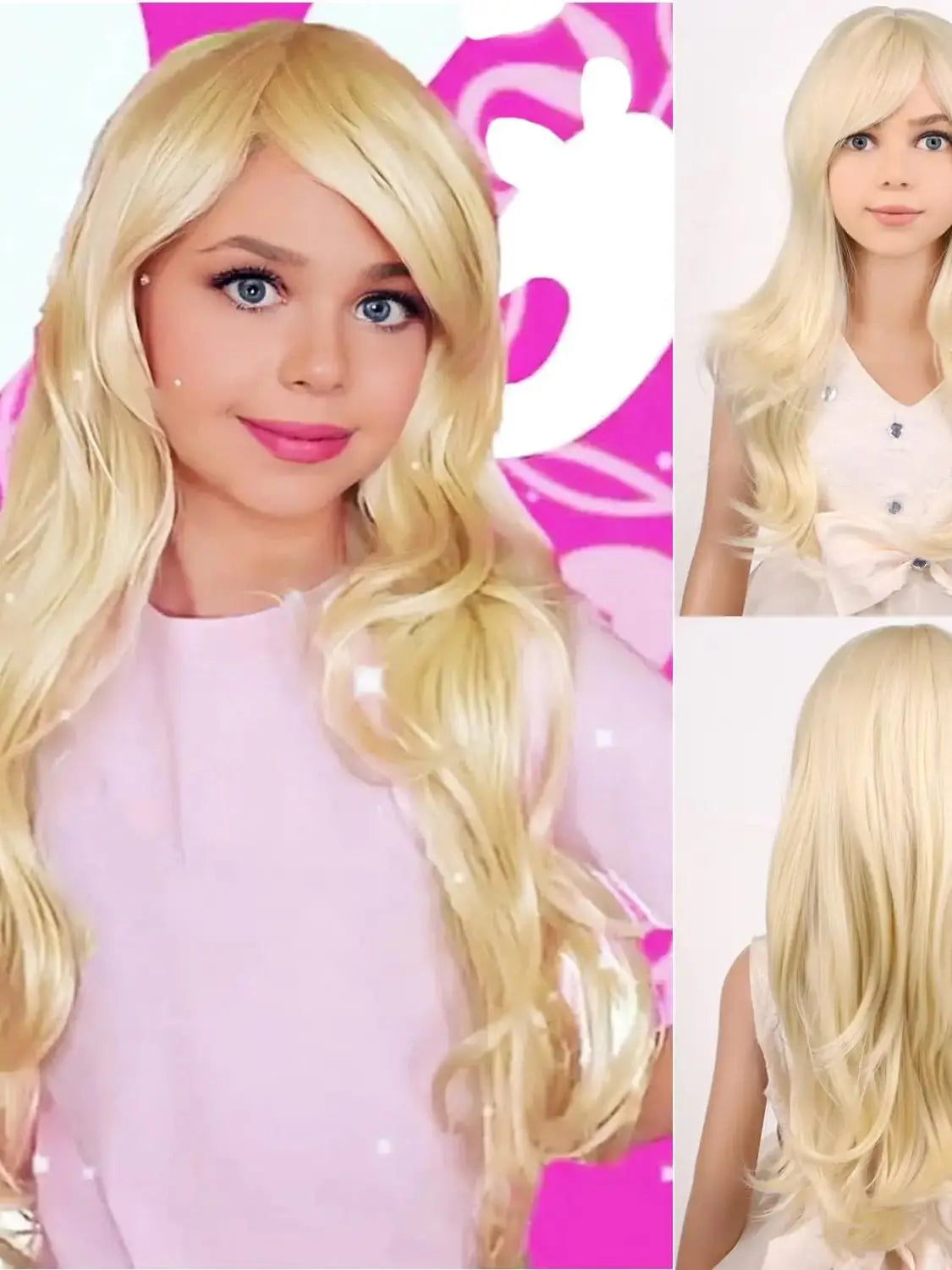 Girls Blonde Wig Long Wavy Light Blonde Wig for Kids Child Blonde Long Wig with Bangs Synthetic Wig