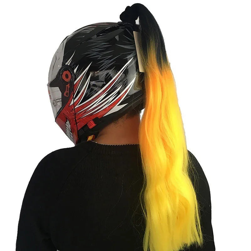 Knight style braided helmet wig - Neutral ponytail accessory for motorcycle, skiing, and bicycle helmets - Role playing