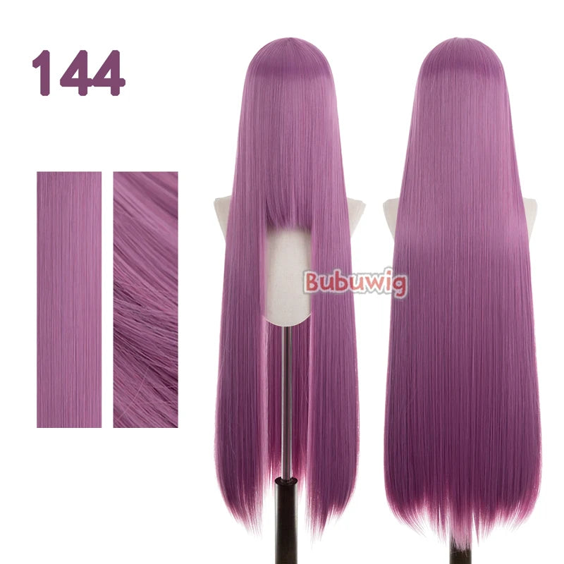 Bubuwig Synthetic Hair 100cm Long Straight Pure Color Cosplay Wigs Over 100 Colors Pink Orange Blonde Green Wig Heat Resistant