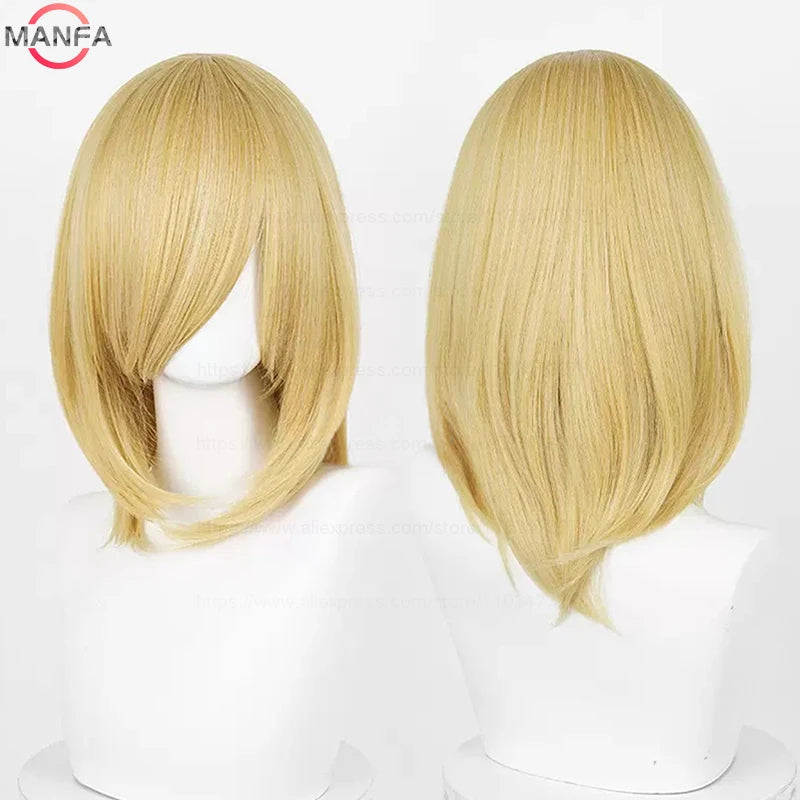 40cm Medium Basic Anime Cosplay Wig Bang Blond  Black White Red Pink Green Brown Gold Blue Heat Resistant Synthetic Hair Wigs