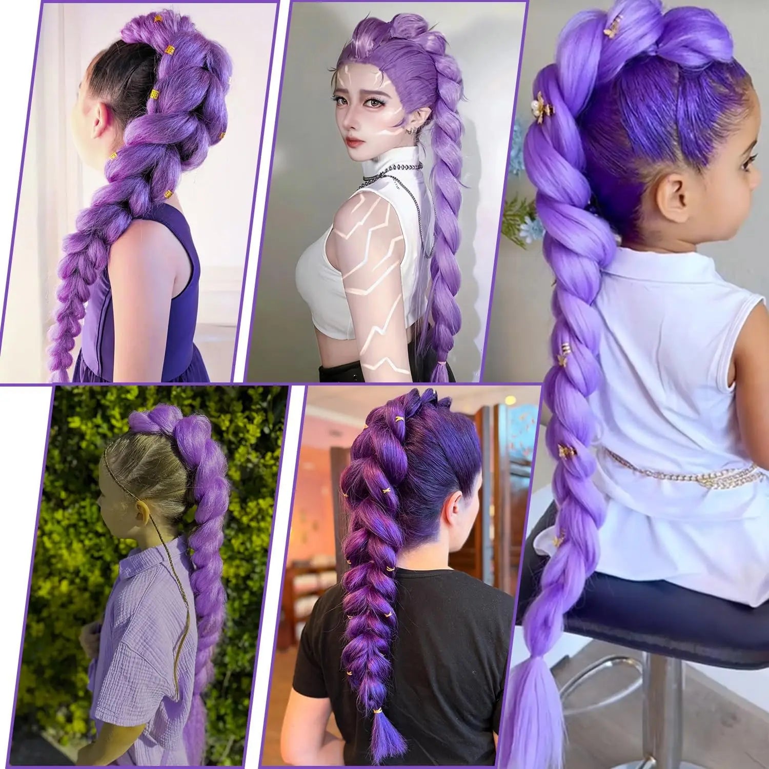 2PC Synthetic Purple Ponytail Extension with Rubber Band Long Straight DIY Braided Pony Tail Hairpiece Women Hair Accessories