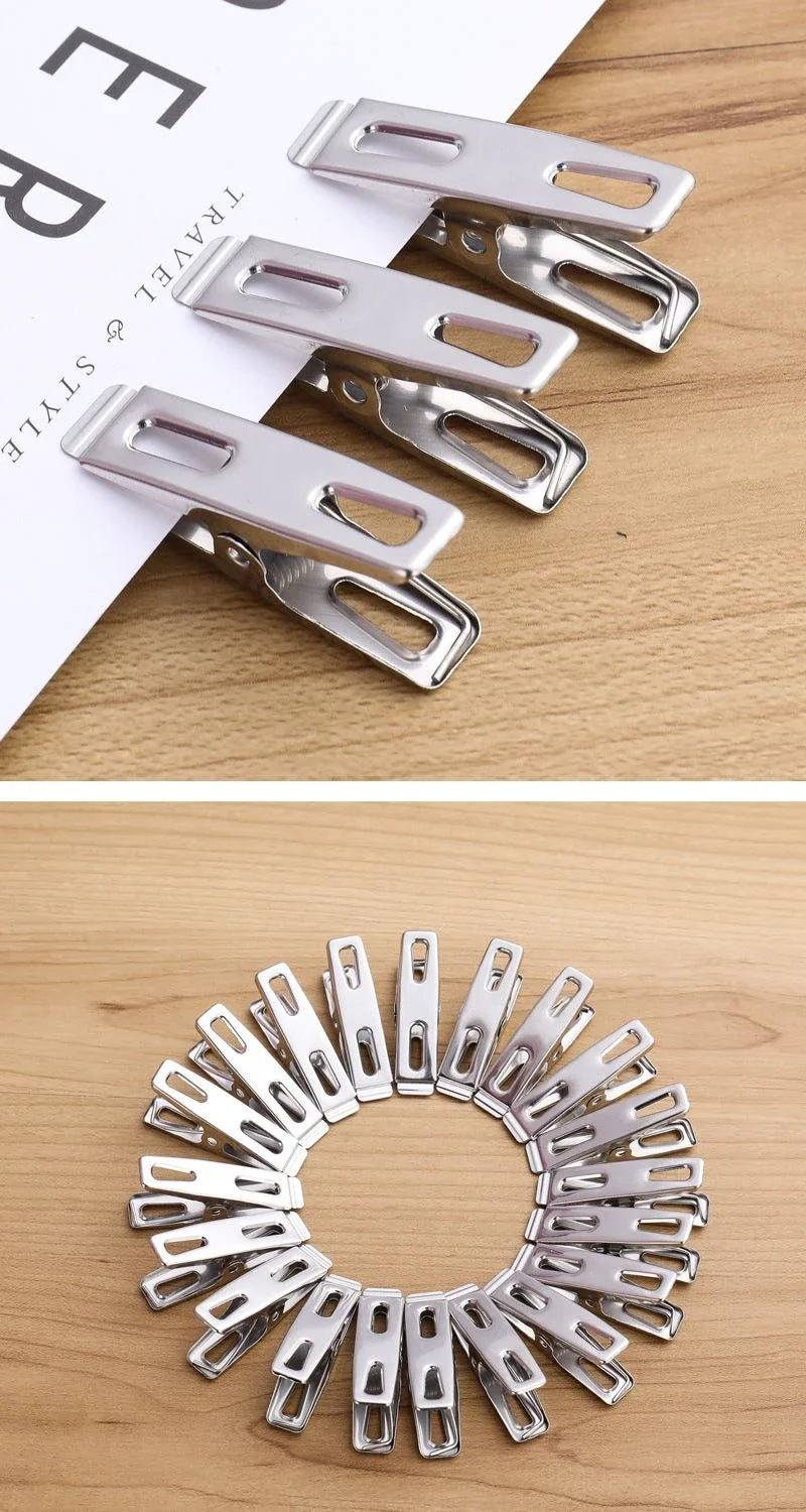 20pcs Stainless Steel Flat Mouth Clothespins, Binder Clips, Drying Hanger, Metal Clip Set, Metal Clothes Clips For Clothes Sock