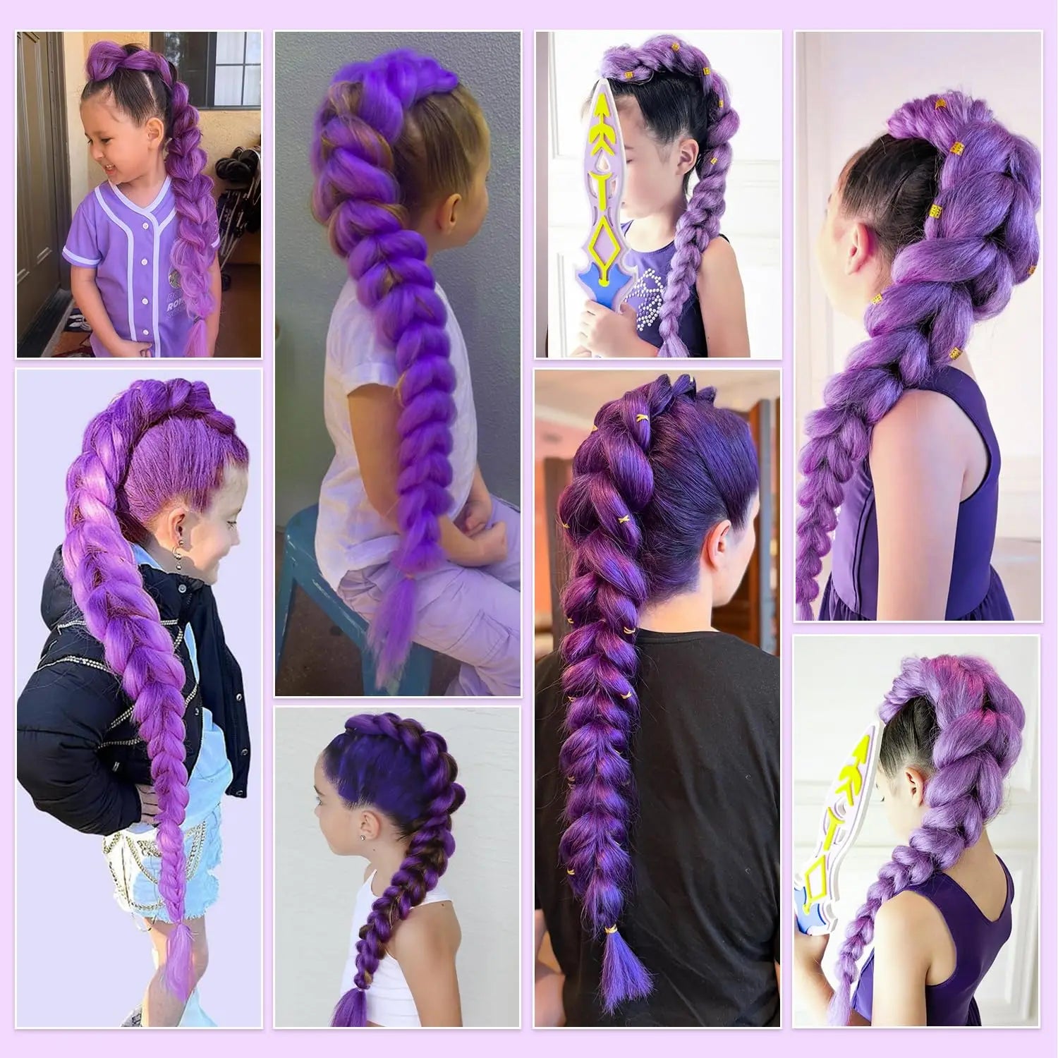 2PC Synthetic Purple Ponytail Extension with Rubber Band Long Straight DIY Braided Pony Tail Hairpiece Women Hair Accessories