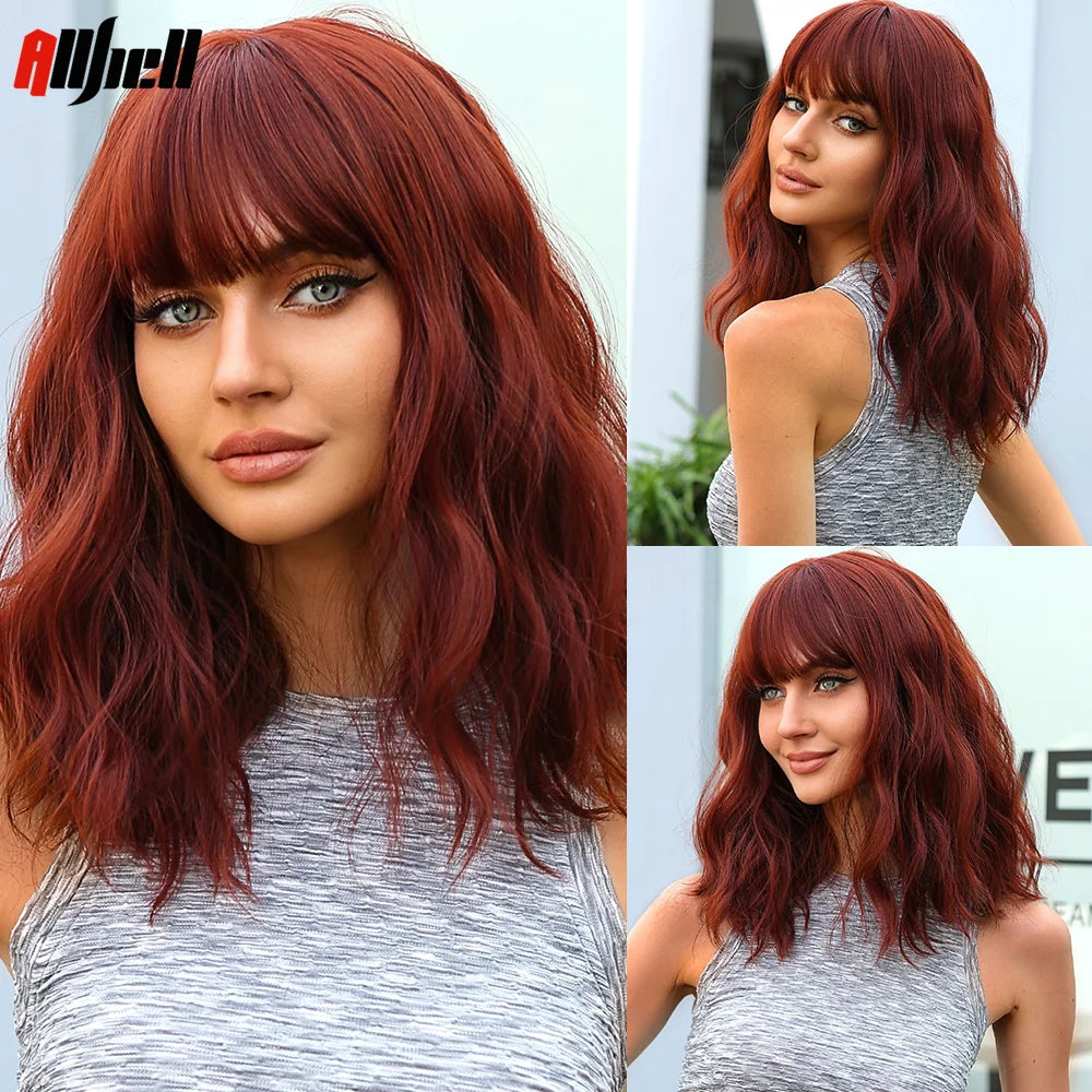 Short Curly Wavy White Synthetic Wig White Lolita Hair Wig with Bangs for Women Natural Cosplay Party Halloween Heat Resistant