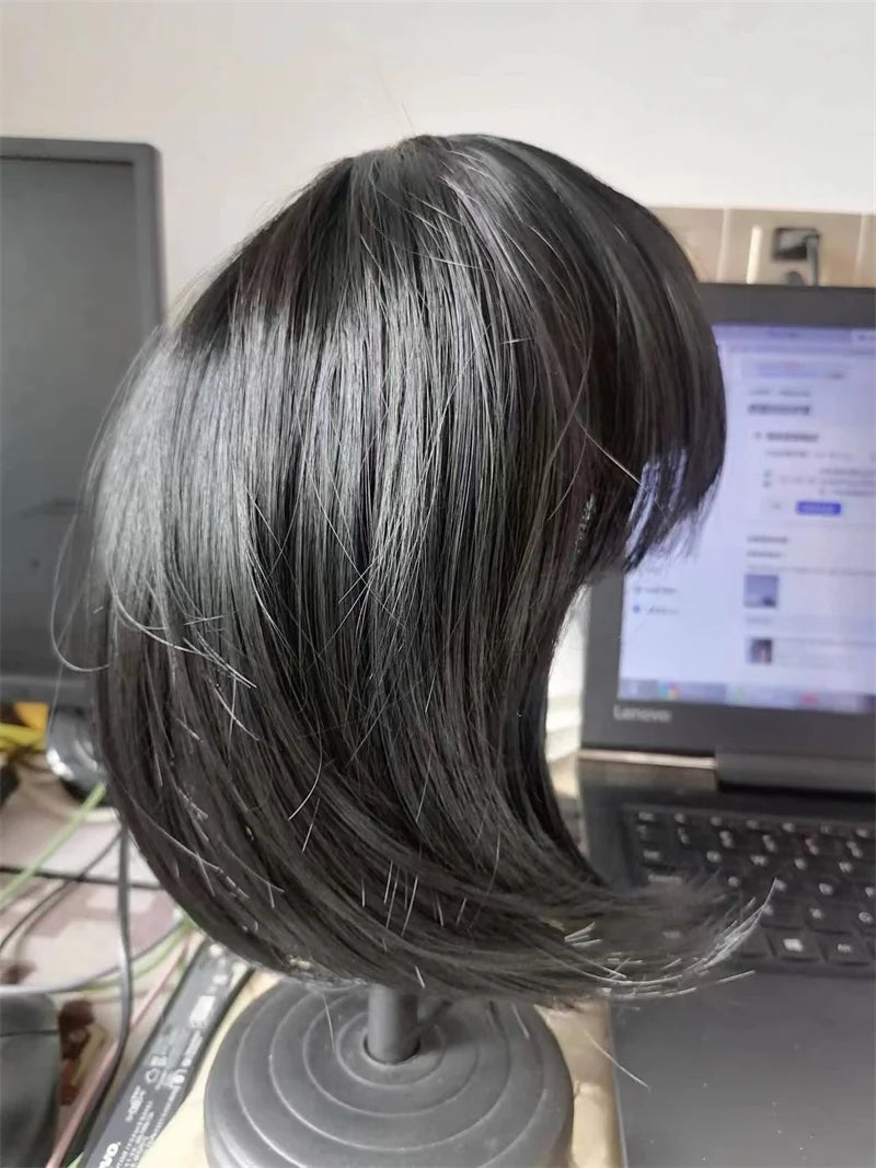 Hair Extensions Synthetic Children Girl Wig Black Bobo Hairstyle Short Straight Bangs Princess Head Cover Wig Hat for Kids Girls