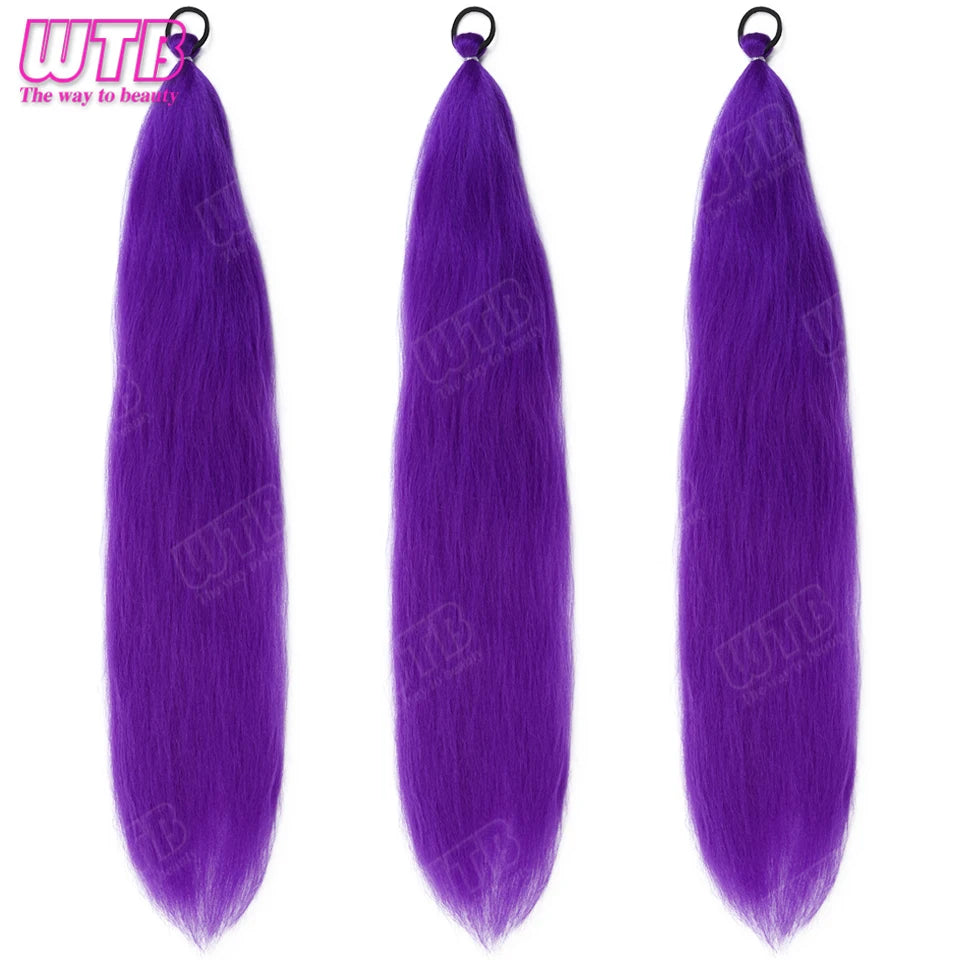 26 inch Purple Braids Ponytail Rubber Band Pre Braiding Hair Synthetic Purple Hair Extensions for Halloween Costume Cosplay