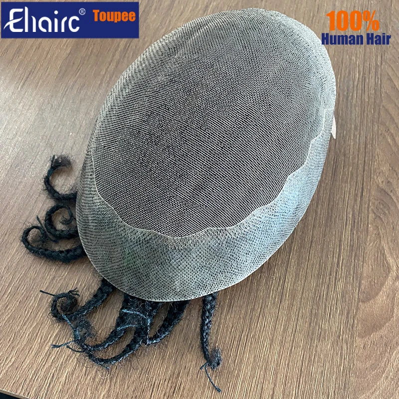 8 Cornrow Braids Men's Wig Q6 Base Male Hair Prosthes Toupee For Men 6" Men's capillary prothesis Cornrow Braids 100% Human Hair