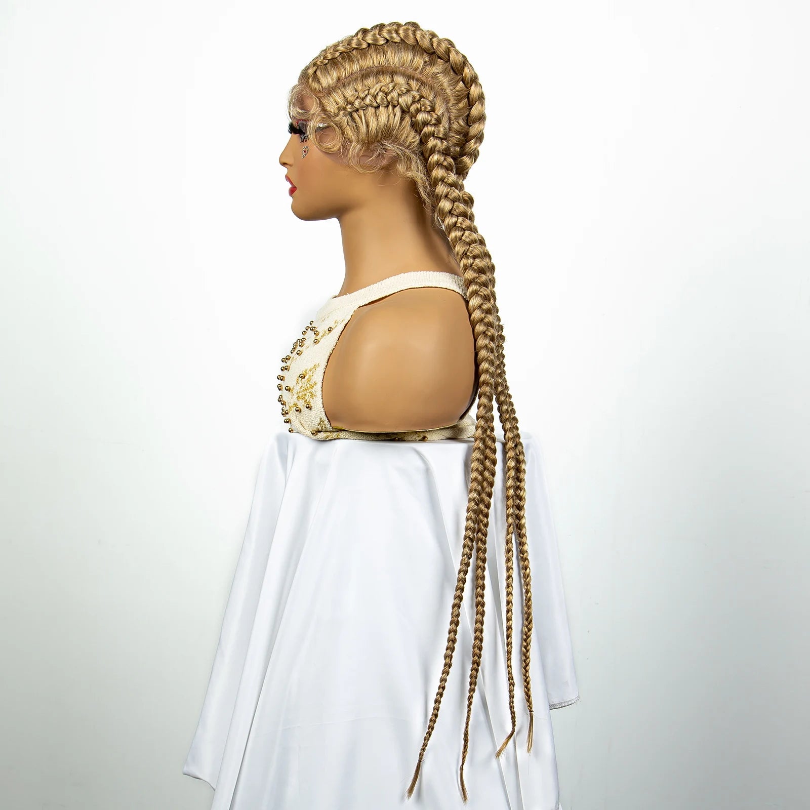 27/613 Color 36 Inches Synthetic Cornrow Braided Wigs for Black Women with Baby Hair Lace Frontal Box Braids Wig Daily Use