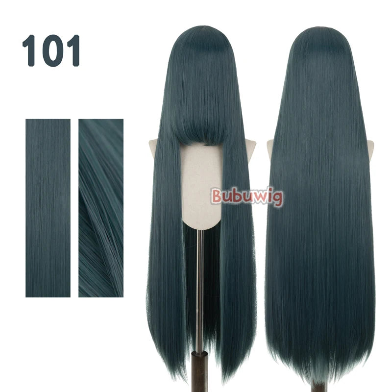 Bubuwig Synthetic Hair 100cm Long Straight Pure Color Cosplay Wigs Over 100 Colors Pink Orange Blonde Green Wig Heat Resistant