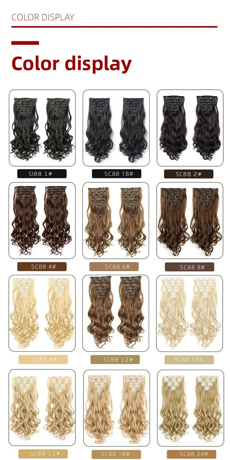 Clip In Hair Extensions 7 PCS Full Head 22 Inch Long Curly Wavy  For Women Girls Hair Synthetic Wig Hairpieces